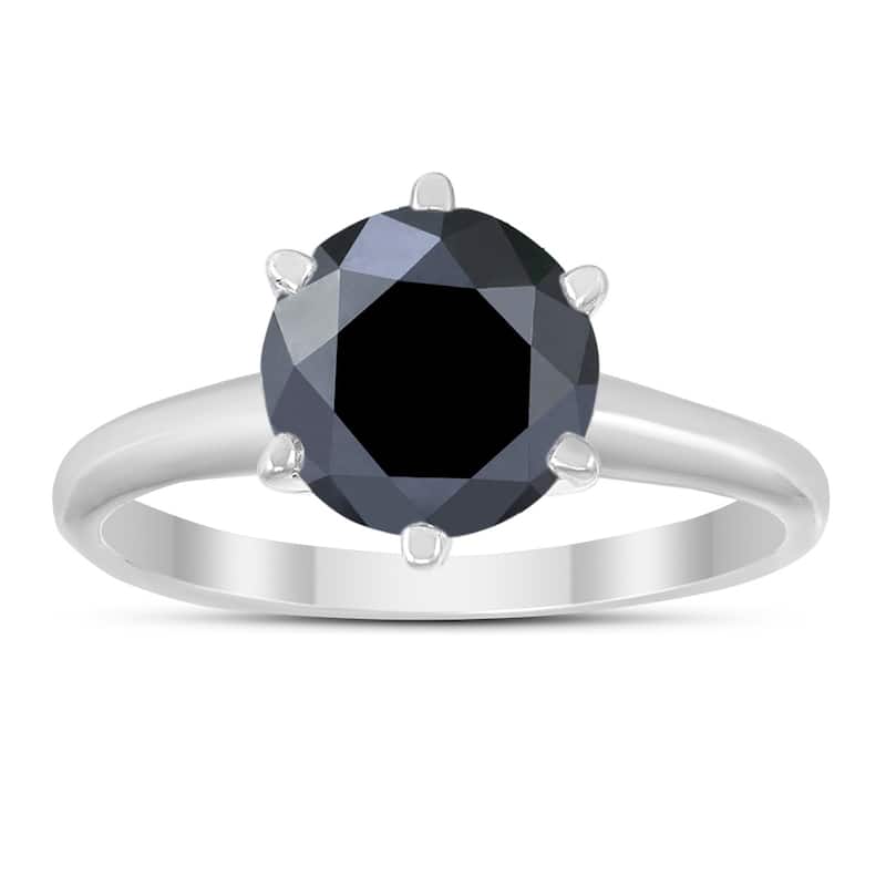 2 Carat Round Black Diamond Solitaire Ring in 14K White Gold