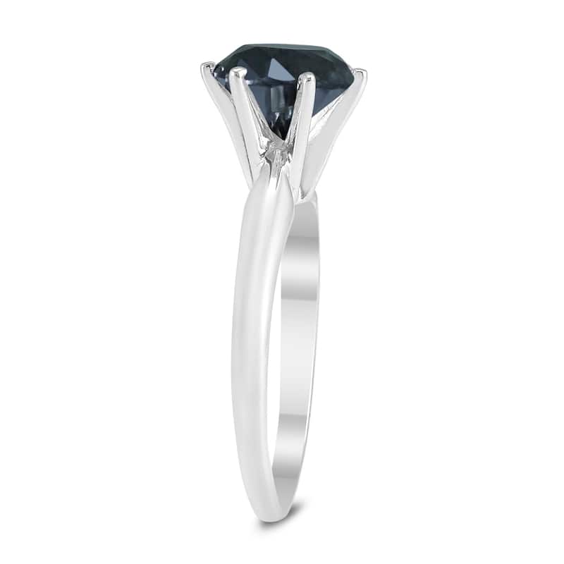 2 Carat Round Black Diamond Solitaire Ring in 14K White Gold