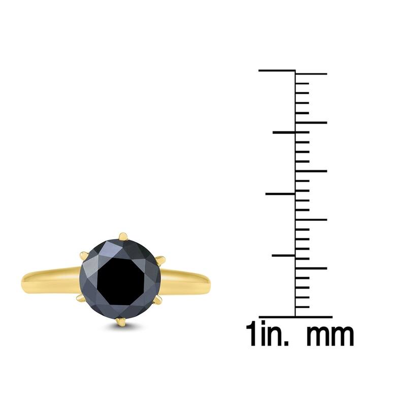 2 Carat Round Black Diamond Solitaire Ring in 14K Yellow Gold