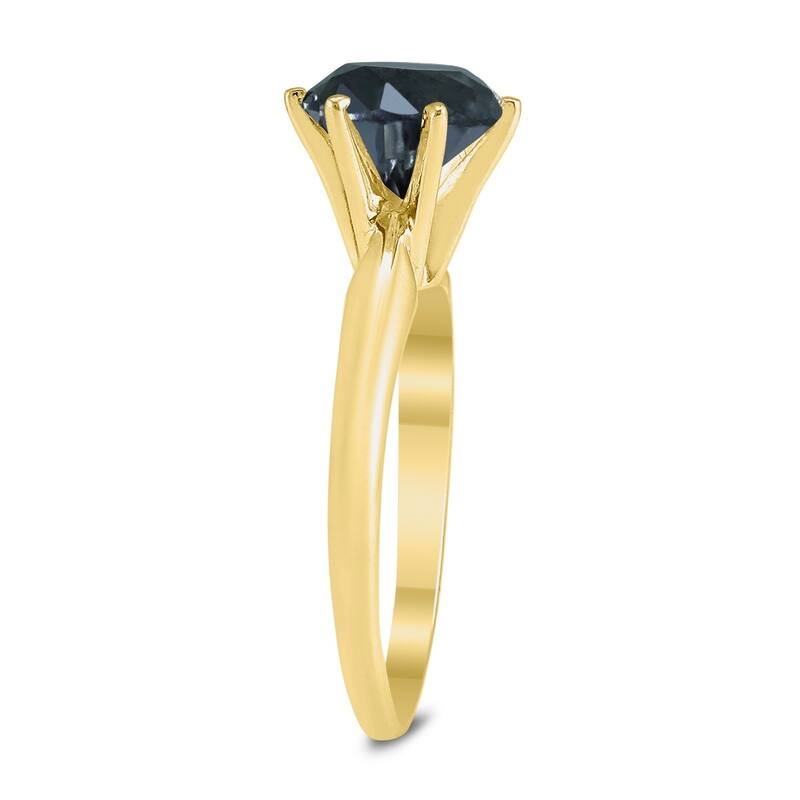 2 Carat Round Black Diamond Solitaire Ring in 14K Yellow Gold