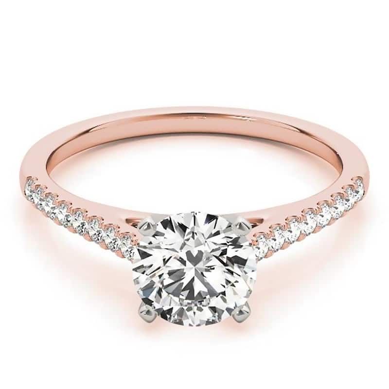 Auriya 14k Gold Classic 1/2ct Moissanite and Diamond Engagement Ring 1/6ctw - 4.5 - Rose