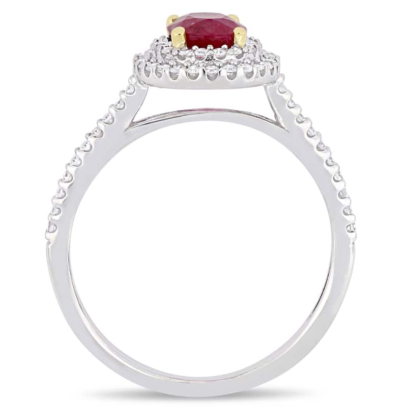 Miadora 2-Tone 14k White and Yellow Gold Ruby & 1/3ct TDW Diamond Double Halo Engagement Ring