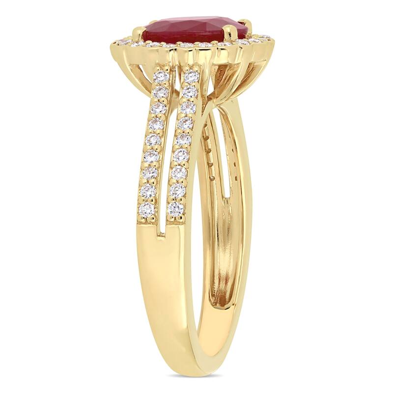 Miadora 14k Yellow Gold Ruby & 1/3ct TDW Diamond Halo Double Row Ring