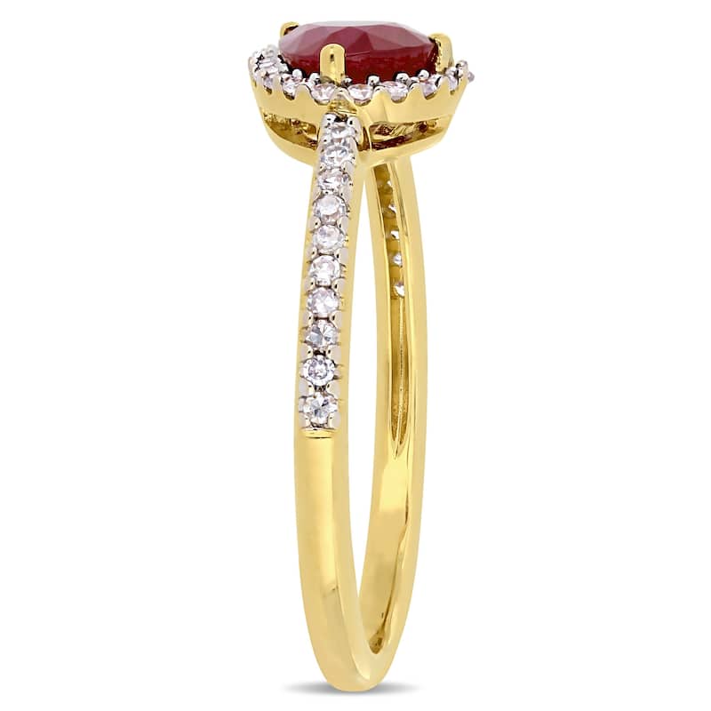 Miadora Yellow Gold Ruby & 1/5ct TDW Diamond Teardrop Halo Ring