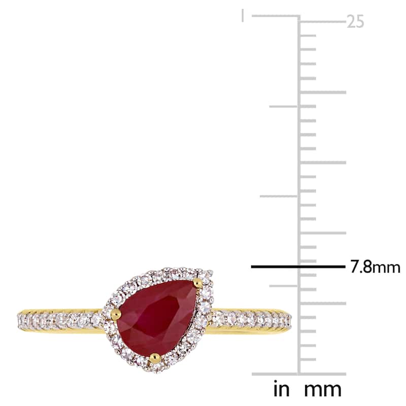 Miadora Yellow Gold Ruby & 1/5ct TDW Diamond Teardrop Halo Ring