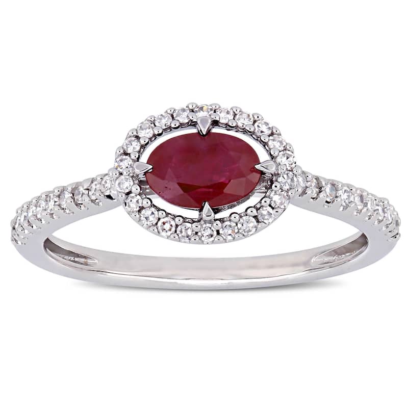 Miadora 14k White Gold Ruby and 1/5ct TDW Diamond Floating Oval Halo Engagement Ring