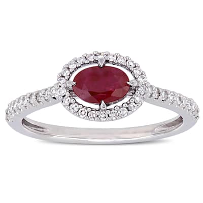 Miadora 14k White Gold Ruby and 1/5ct TDW Diamond Floating Oval Halo Engagement Ring
