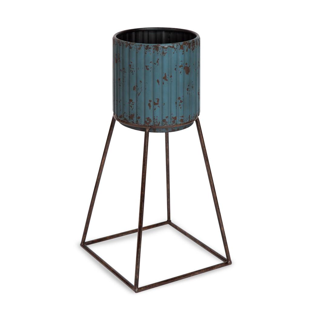 Kate and Laurel Holmes Rustic Blue Metal Planter with Stand