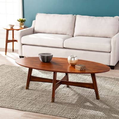 SEI Furniture Rhoda Mid Century Modern Oval Wood Coffee Table