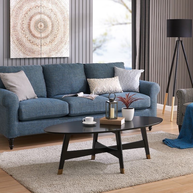 SEI Furniture Rhoda Mid Century Modern Oval Wood Coffee Table
