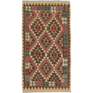 eCarpetGallery Flat-weave Kashkoli FW Dark Burgundy, Light Gold Wool Kilim - 3'6 x 6'5