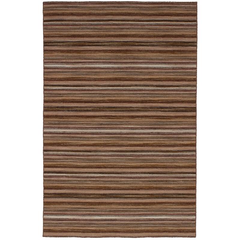 Flat-weave Manhattan Blue, Red Wool Kilim - 4'11" x 7'10" - Tan
