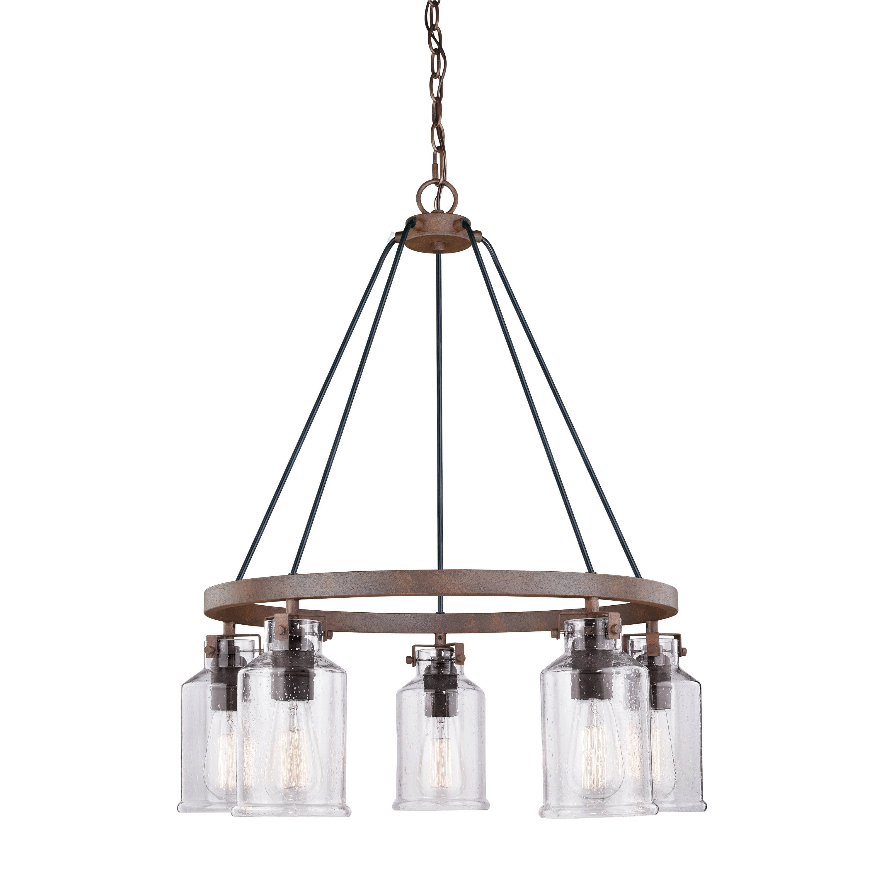 Carbon Loft Visage 5-light Rustic Bronze Chandelier with Jar Glass and Edison Bulbs - 26-in W x 30-in H x 26-in D - Chandeliers For Bedrooms by Overstock.com