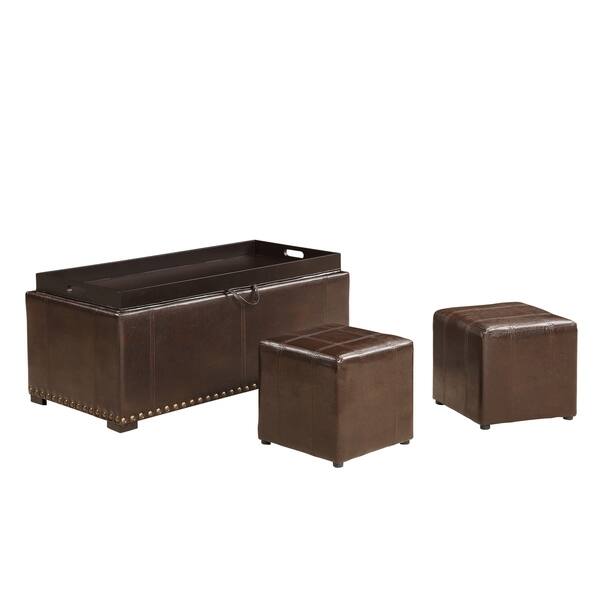 Leather Nailhead Storage Ottoman Bench Cube Set Free Leather Nailhead Storage Ottoman Bench Cube Set Free