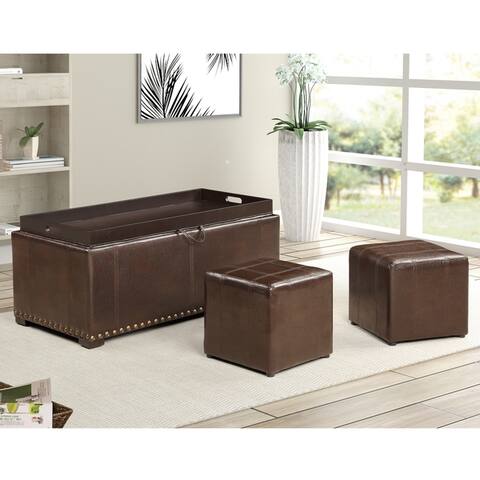 Leather Nailhead Storage Ottoman Bench Cube Set