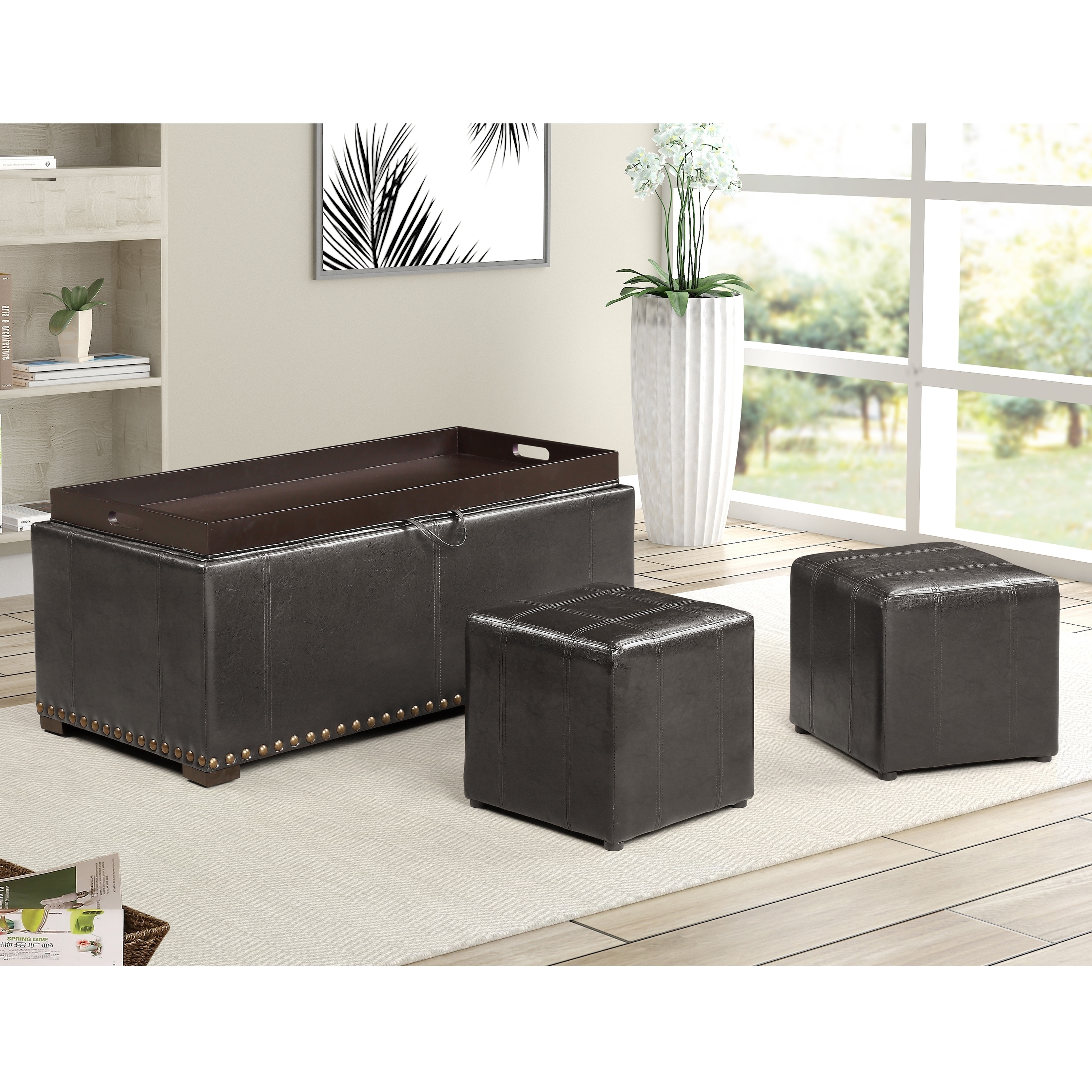 Folding Storage Ottoman With Seat Back Footstool Space