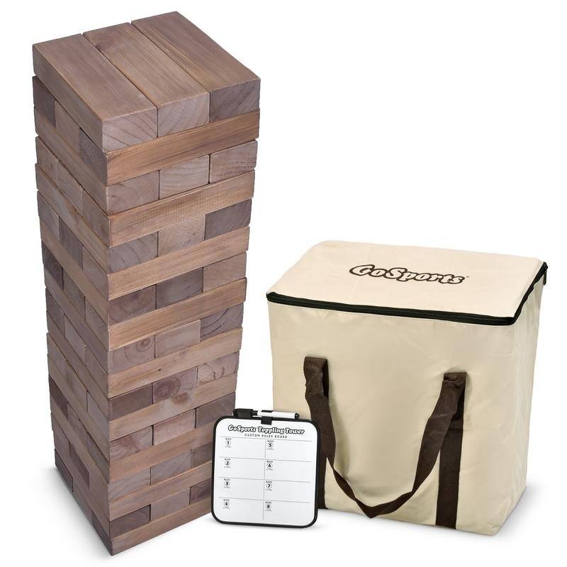 GoSports Giant Wooden Toppling Tower | Includes Bonus Rules with Gameboard | Made from Premium Brown Stained Blocks