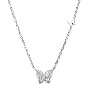 Sterling Silver Polished CZ Butterfly Necklace 6x7mm 16 Inches