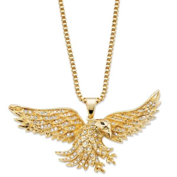 Mens Yellow Gold Plated Eagle Pendant Cubic Zirconia 1 Cttw Tdw