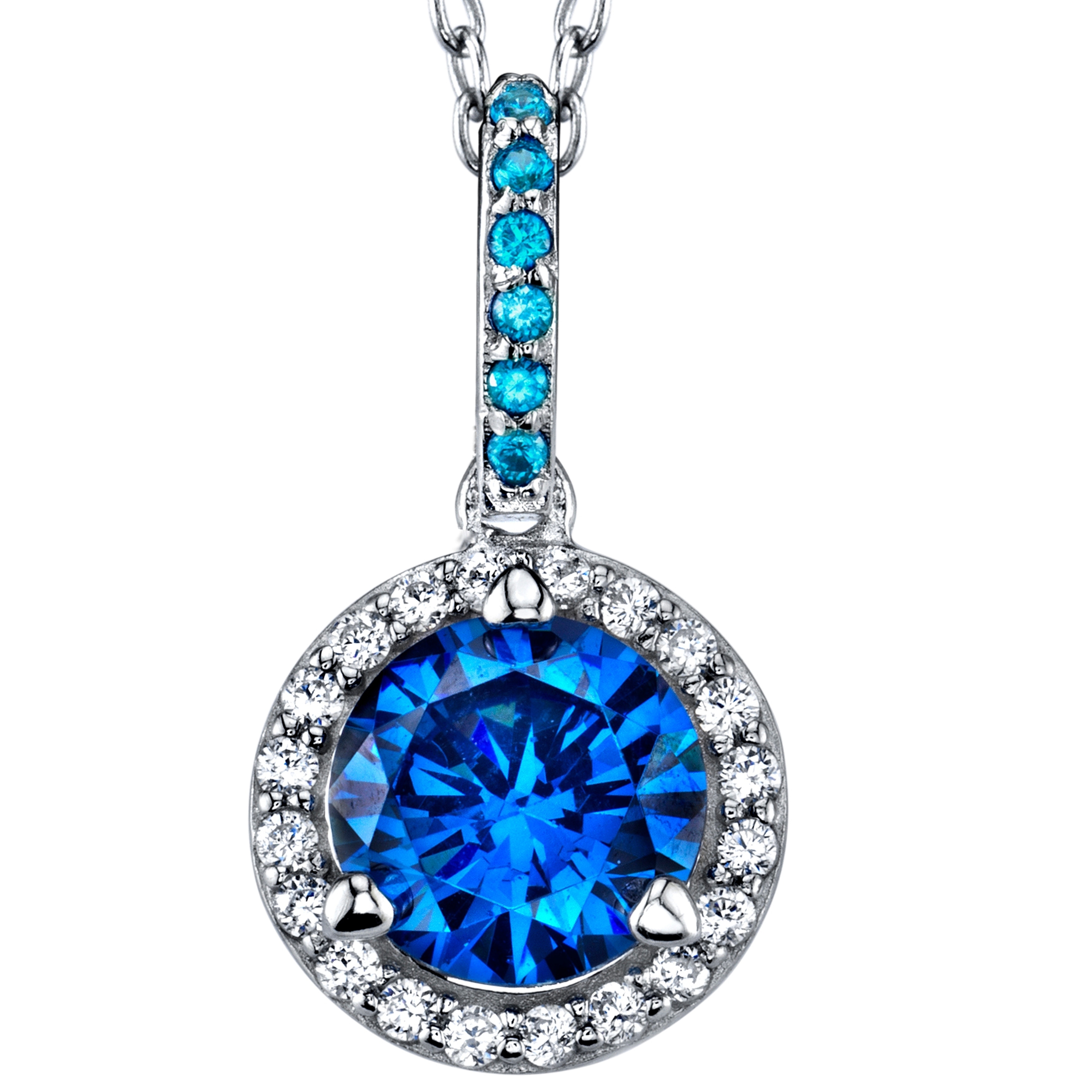 Solitaire Pendant for Necklace Round Simulated Deep Blue Sapphire 925 Sterling Silver