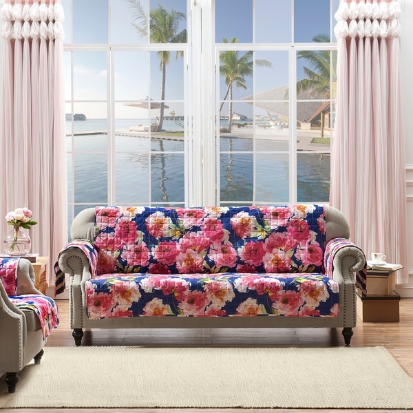 Barefoot Bungalow Peony Posy Sofa Protector, Navy