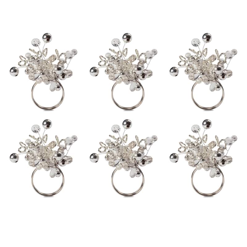 Design Imports Multi-Beaded Kitchen Napkin Ring Set (Set of 6) - Multi-Beaded Silver