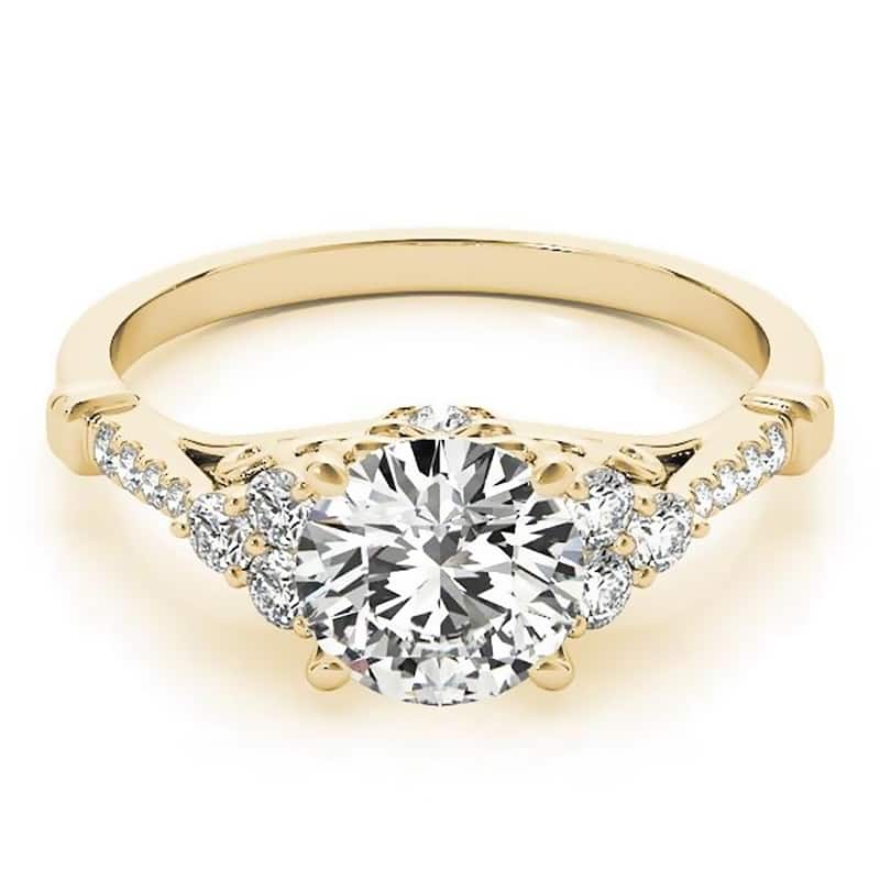 Auriya 14k Gold Vintage 4ct Round Moissanite and 1/5ctw Diamond Engagement Ring