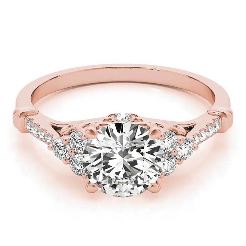 Auriya 14k Gold Vintage 4ct Round Moissanite and 1/5ctw Diamond Engagement Ring