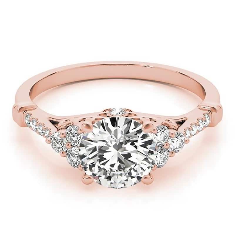 Auriya 14k Gold Vintage 2 1/2ct Round Moissanite and 1/5ctw Diamond Engagement Ring