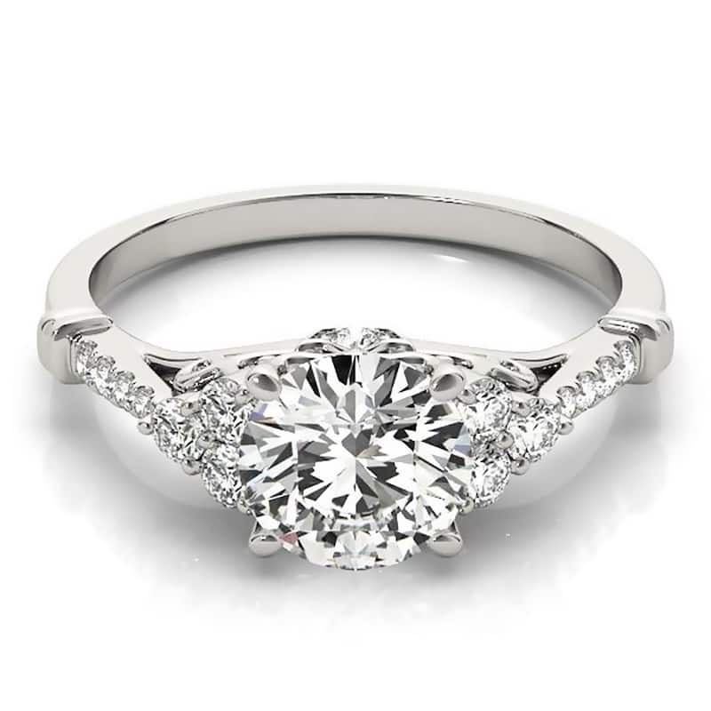 Auriya 14k Gold Vintage 1 1/2ct Round Moissanite and 1/5ctw Diamond Engagement Ring - White - 8