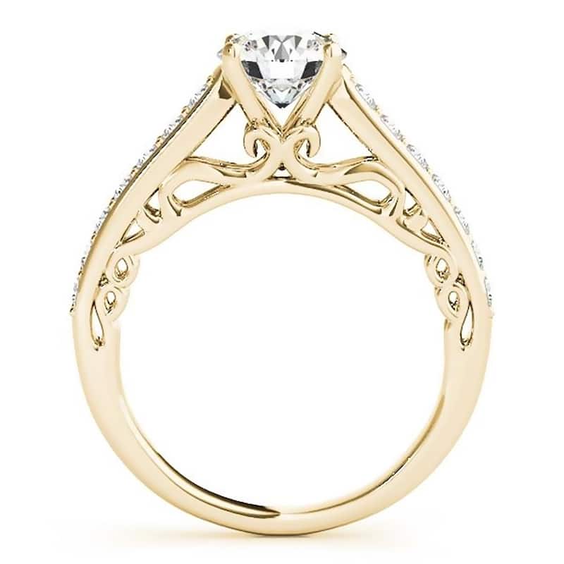 Auriya 14k Gold 1ct Round Brilliant Moissanite and 1/3ctw Diamond Engagement Ring
