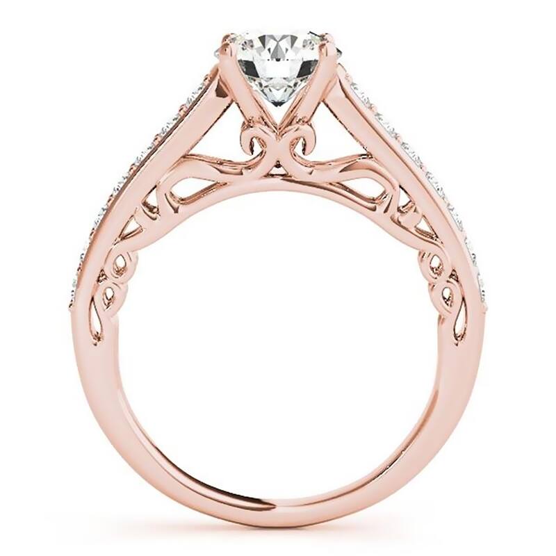 Auriya 14k Gold 1ct Round Brilliant Moissanite and 1/3ctw Diamond Engagement Ring