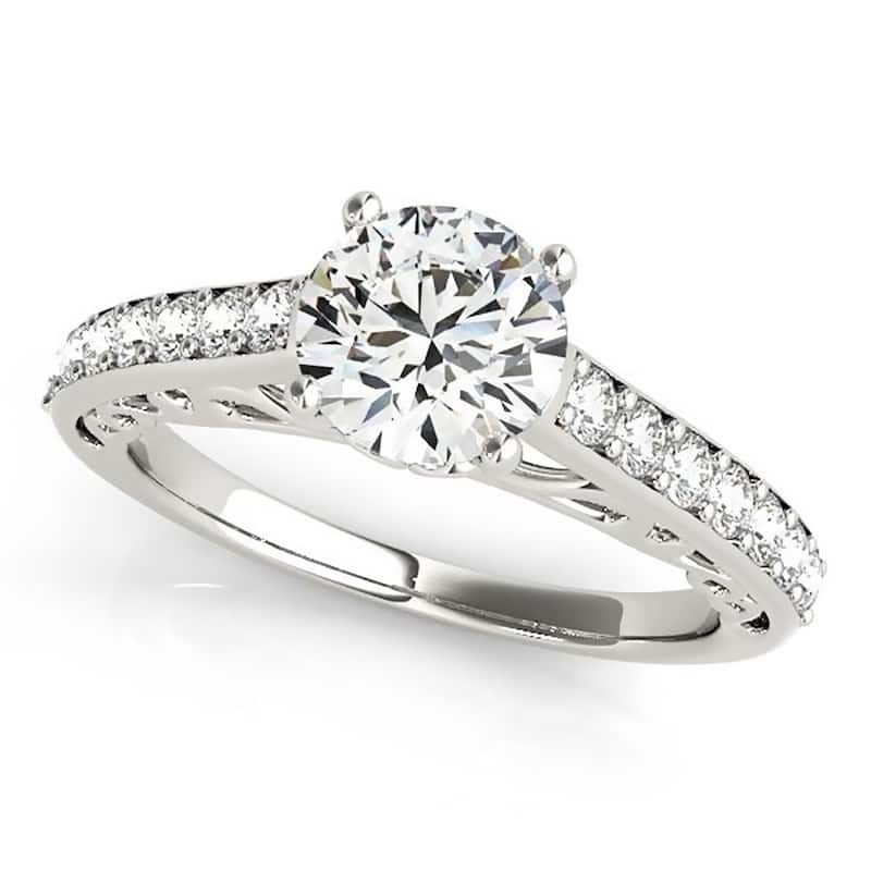 Auriya 14k Gold 1ct Round Brilliant Moissanite and 1/3ctw Diamond Engagement Ring