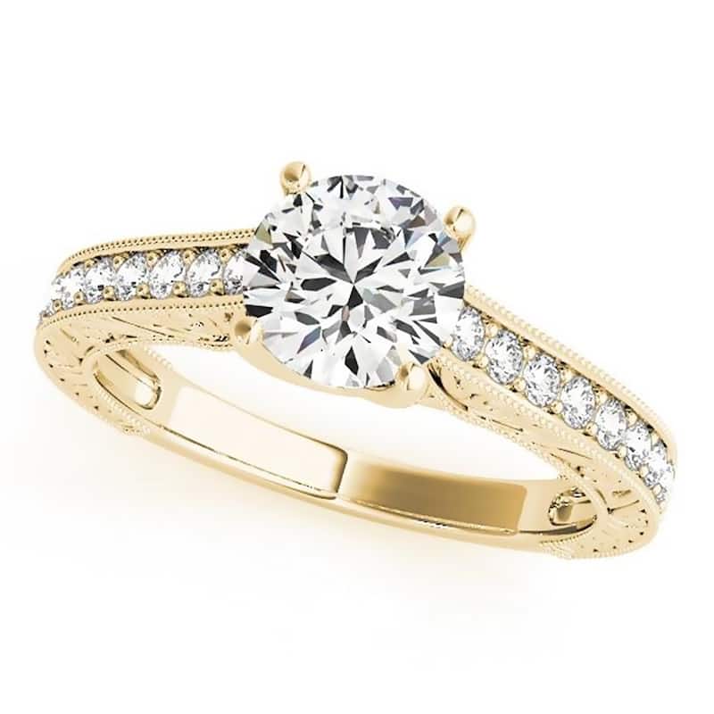 Auriya 14k Gold 1/2ct Vintage Moissanite and Diamond Engagement Ring 1/4ctw - Yellow - 4