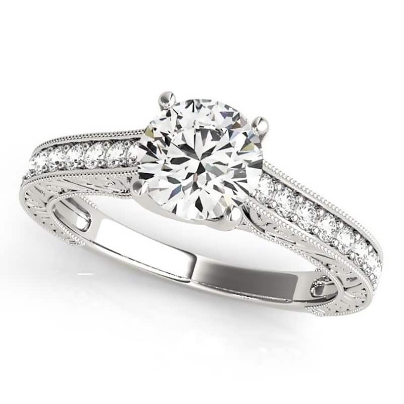 Auriya 14k Gold 1/2ct Vintage Moissanite and Diamond Engagement Ring 1/4ctw - White - 8