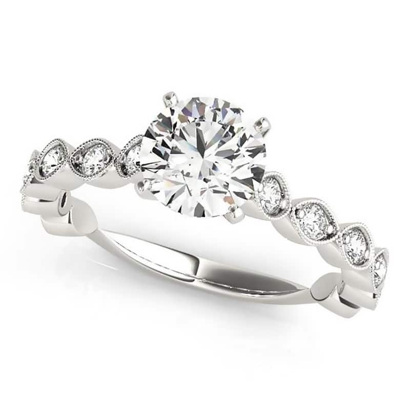Auriya 14k Gold Vintage 3ct Round Moissanite and 3/8ctw Diamond Engagement Ring