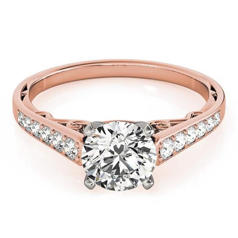 Auriya 14k Gold 3ct Round Brilliant Moissanite and 1/4ctw Diamond Engagement Ring