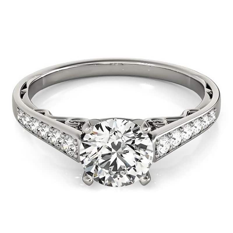 Auriya 14k Gold 3ct Round Brilliant Moissanite and 1/4ctw Diamond Engagement Ring