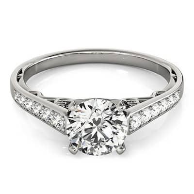 Auriya 14k Gold 3ct Round Brilliant Moissanite and 1/4ctw Diamond Engagement Ring