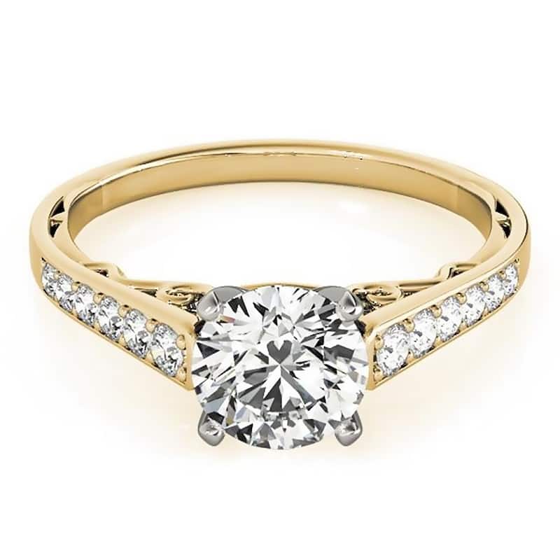 Auriya 14k Gold 3ct Round Brilliant Moissanite and 1/4ctw Diamond Engagement Ring