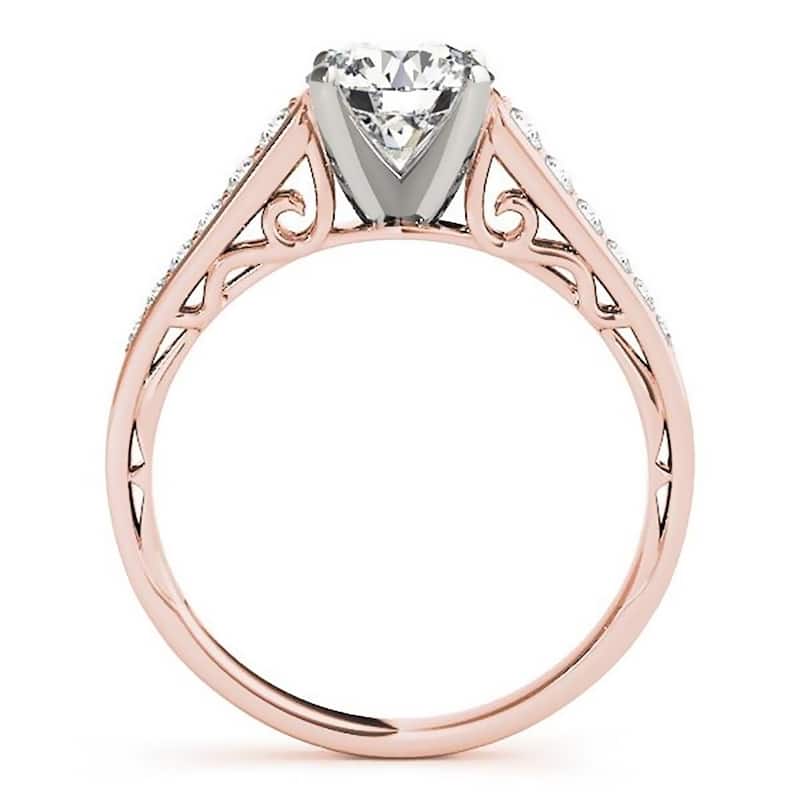 Auriya 14k Gold 3ct Round Brilliant Moissanite and 1/4ctw Diamond Engagement Ring