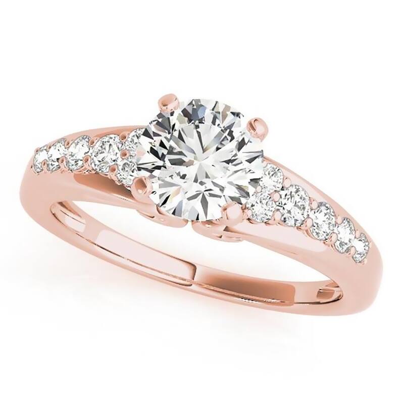 Auriya 14k Gold 4ct Round Moissanite and 1/3ctw Diamond Engagement Ring