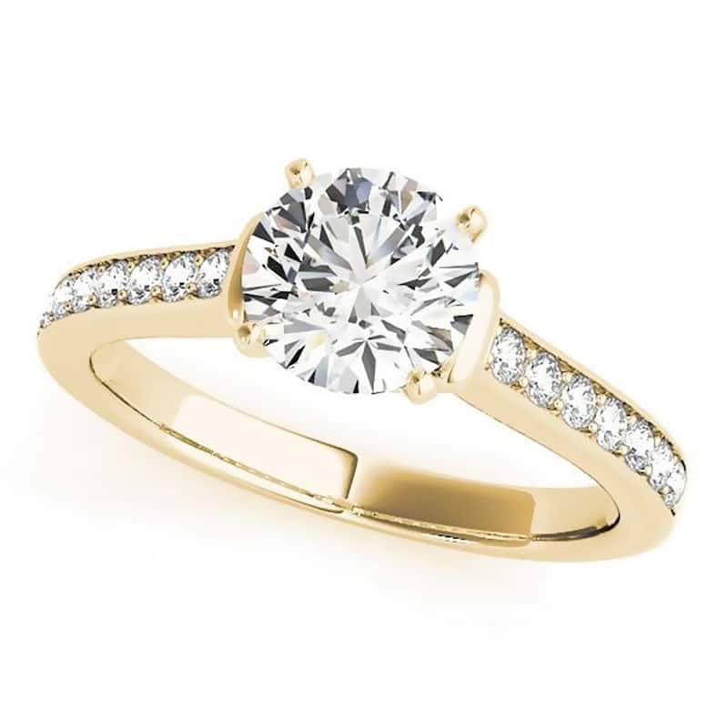 Auriya Modern 2ct Round Moissanite and 1/5ctw Diamond Engagement Ring 14K Gold