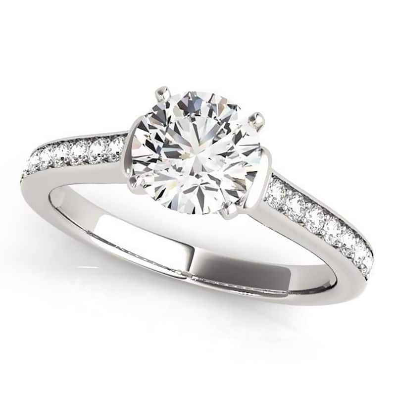 Auriya Modern 2ct Round Moissanite and 1/5ctw Diamond Engagement Ring 14K Gold