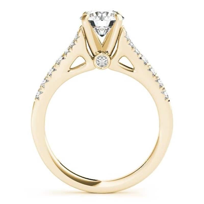Auriya Round 1ct Moissanite and 3/8ctw Side Stone Diamond Engagement Ring 14K Gold