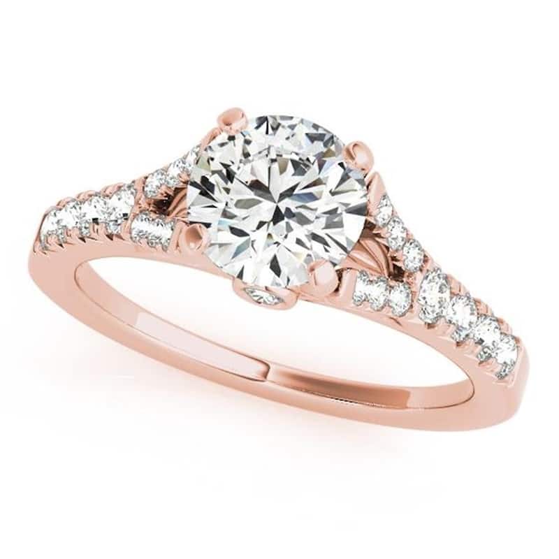 Auriya Round 1ct Moissanite and 3/8ctw Side Stone Diamond Engagement Ring 14K Gold