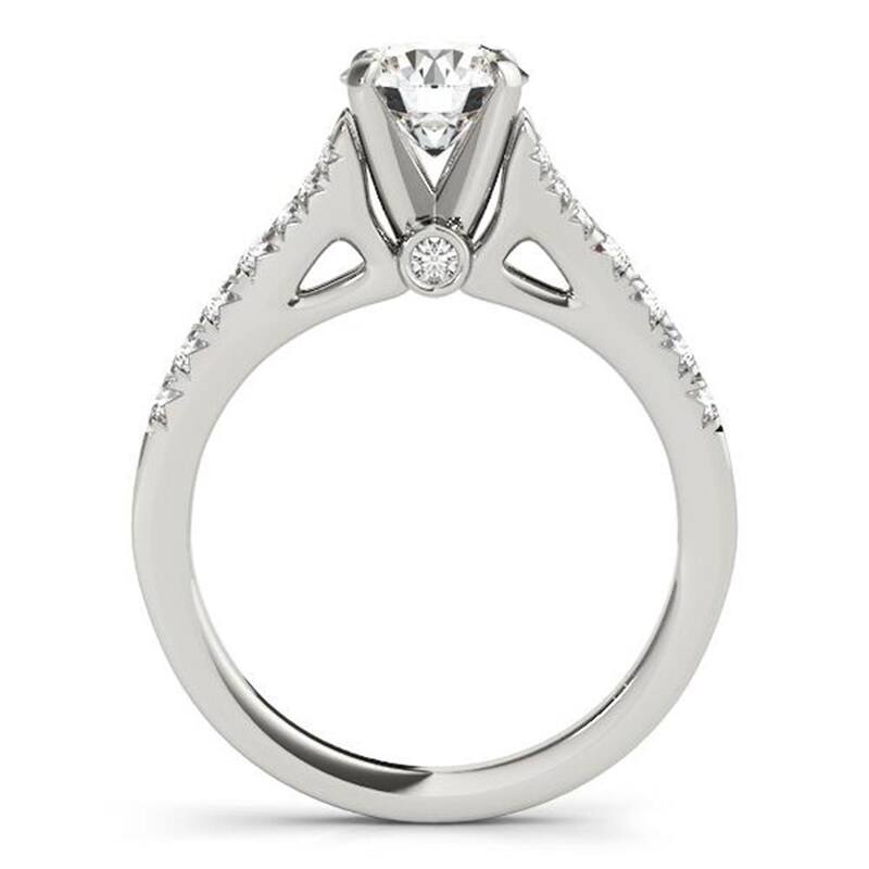 Auriya Round 1ct Moissanite and 3/8ctw Side Stone Diamond Engagement Ring 14K Gold