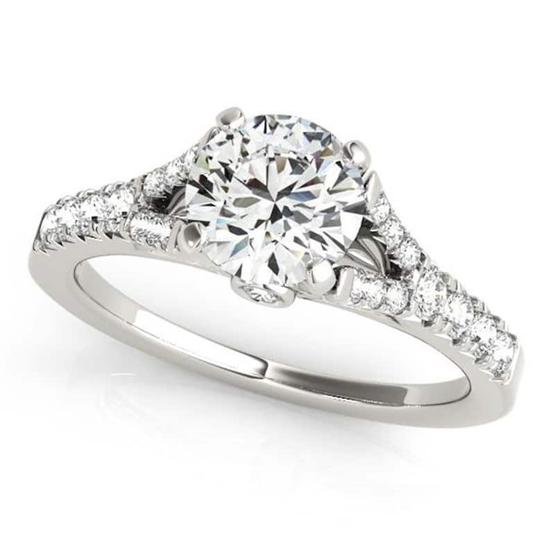 Auriya Round 1ct Moissanite and 3/8ctw Side Stone Diamond Engagement Ring 14K Gold