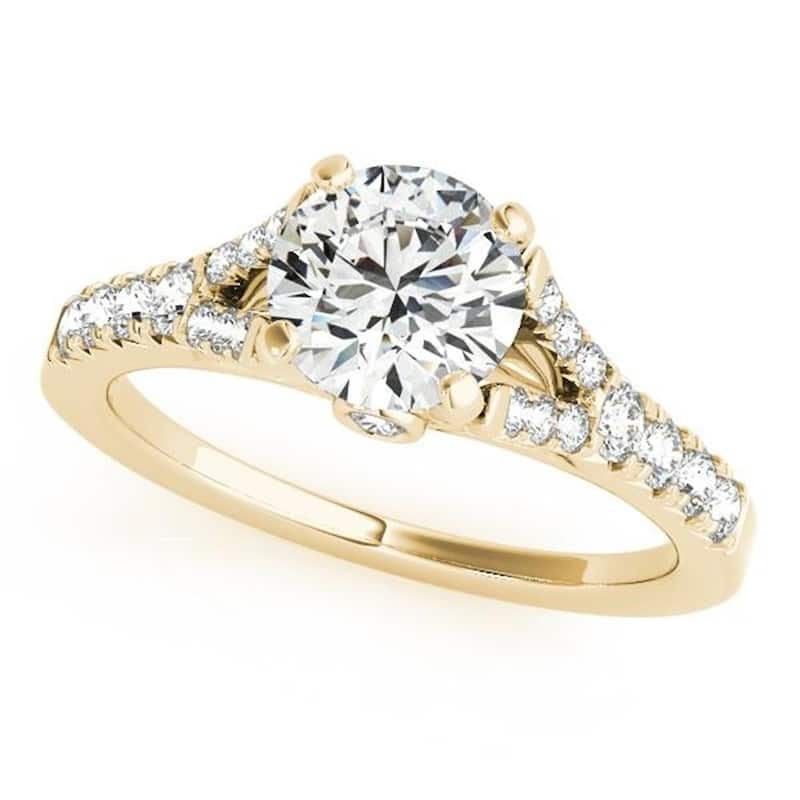 Auriya Round 1 1/2ct Moissanite and 3/8ctw Side Stone Diamond Engagement Ring 14K Gold