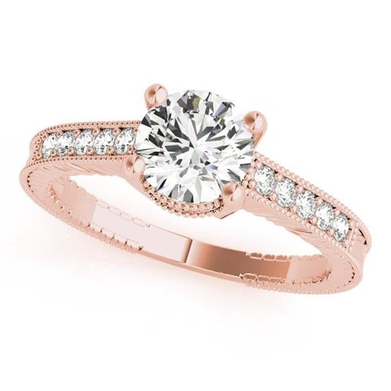 Auriya Vintage 1 carat Round Moissanite and 1/5ctw Diamond Engagement Ring 14k Gold
